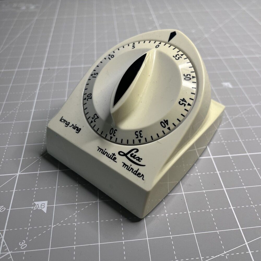 Vintage 1980s Long Ring Lux Minute Minder Timer Wind Up Beige USA USED Tested